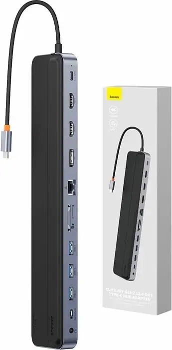 Stacion dokimi USB C Baseus EliteJoy Gen2, 12 në 1, 100W PD, gri