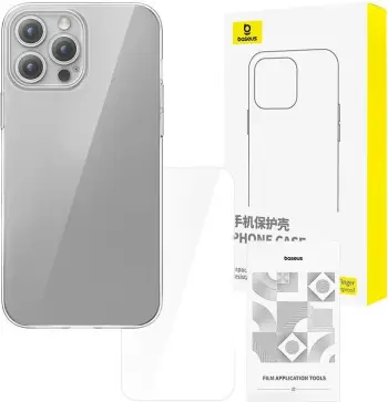 Mbështjellës Baseus për iPhone 15 Pro me xham të temperuar, transparent