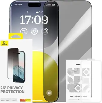 Xham i temperuar Baseus Diamond për iPhone 15 Plus me filtër privatësie
