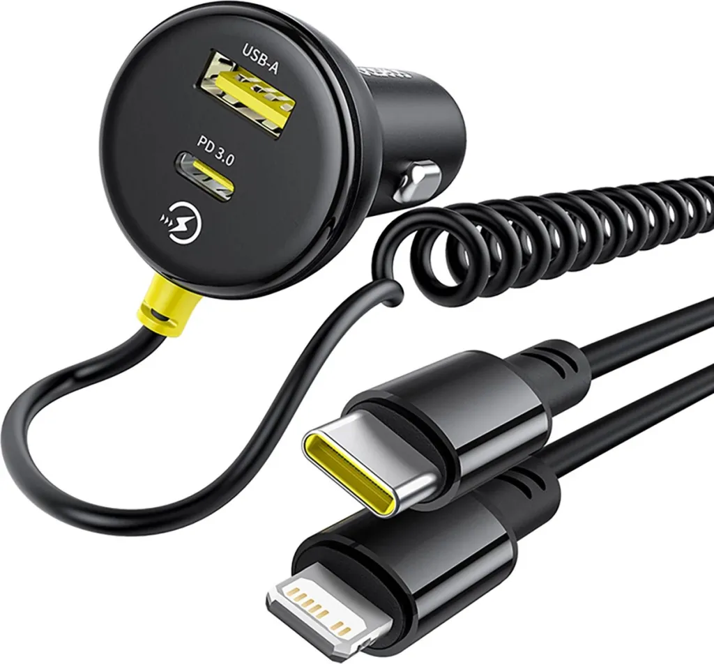 Karikues veture Baseus Circular, 60W, USB-A + USB-C, kabllo e integruar Lightning + USB-C 1.4m, e zezë - 2