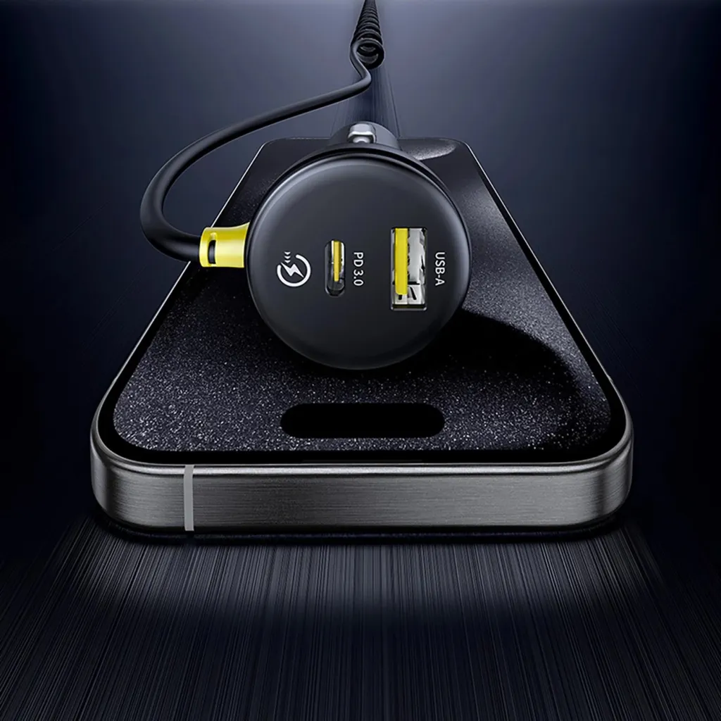 Karikues veture Baseus Circular, 60W, USB-A + USB-C, kabllo e integruar Lightning + USB-C 1.4m, e zezë - 11