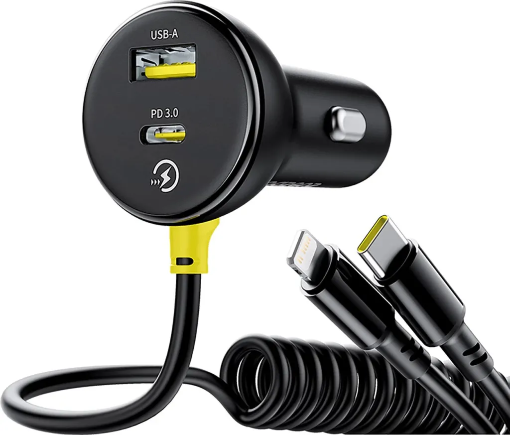 Karikues veture Baseus Circular, 60W, USB-A + USB-C, kabllo e integruar Lightning + USB-C 1.4m, e zezë - 3