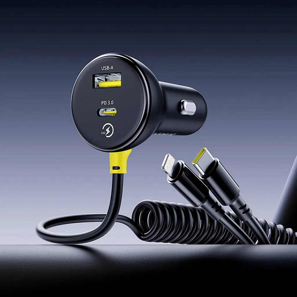 Karikues veture Baseus Circular, 60W, USB-A + USB-C, kabllo e integruar Lightning + USB-C 1.4m, e zezë - 9