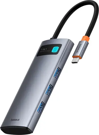 Kasë Baseus Metal Gleam 7in1, HDMI 4K 60Hz, USB-C, 3x USB 3.0, SD/microSD, Gri