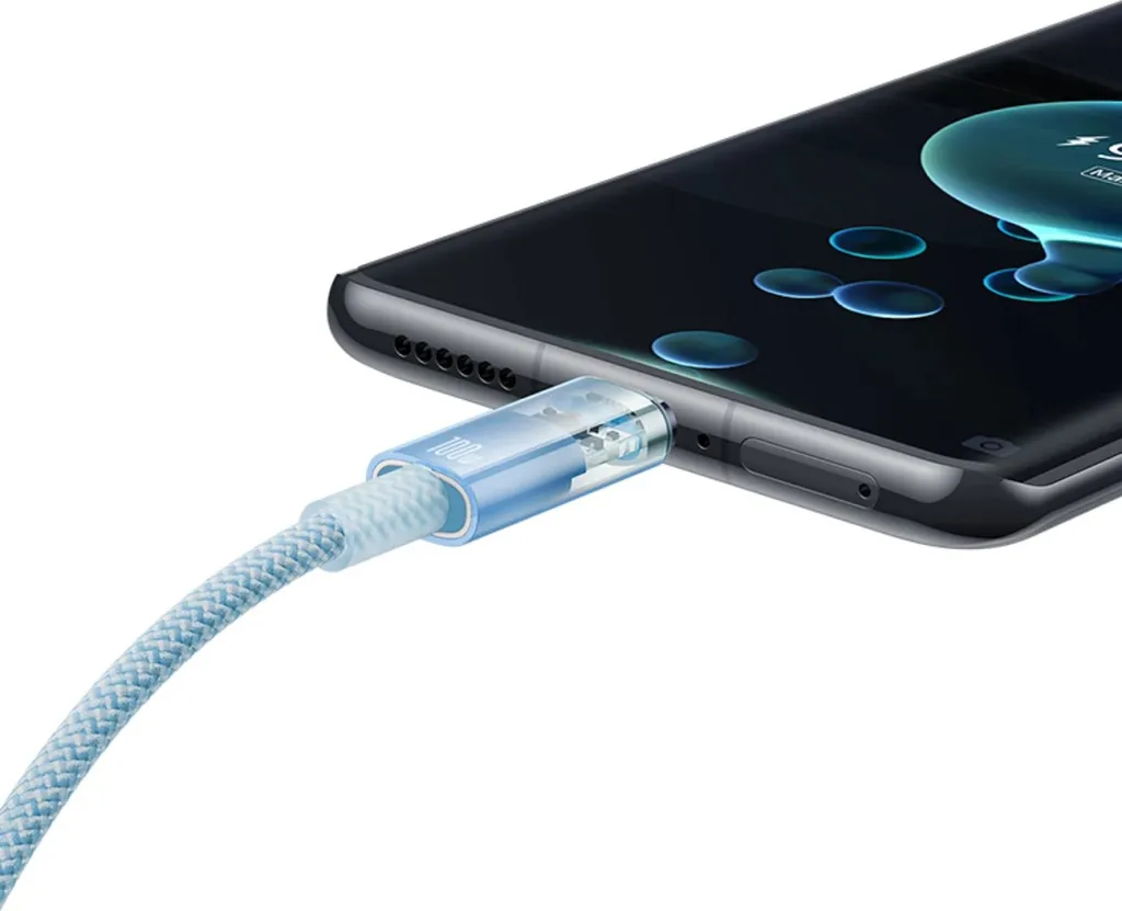 Kabllo USB-C në USB-C Baseus Explorer, 1m, 100W, Sensor temperature, Blu - 4