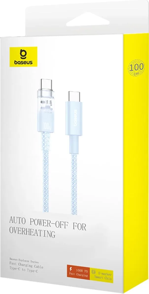 Kabllo USB-C në USB-C Baseus Explorer, 1m, 100W, Sensor temperature, Blu - 5