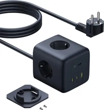 Prizë shumëfunksionale Baseus EnerFill FA11, 67W, 3x prizë EU + USB-A/USB-C, 1.5m, e zezë