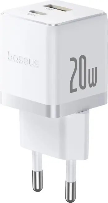 Karikues muri Baseus Palm 20W, USB-C & USB-A, i bardhë