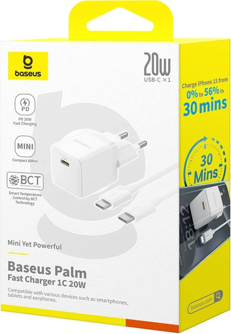Karikues muri Baseus Palm 1C, 20W, me kabllo USB-C 1m, Bardhë - 5