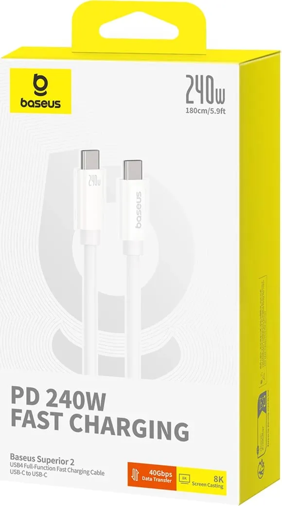 Kabllo USB-C/USB-C Baseus Superior 2 CB000066, 1.8m, 240W, e bardhë - 4