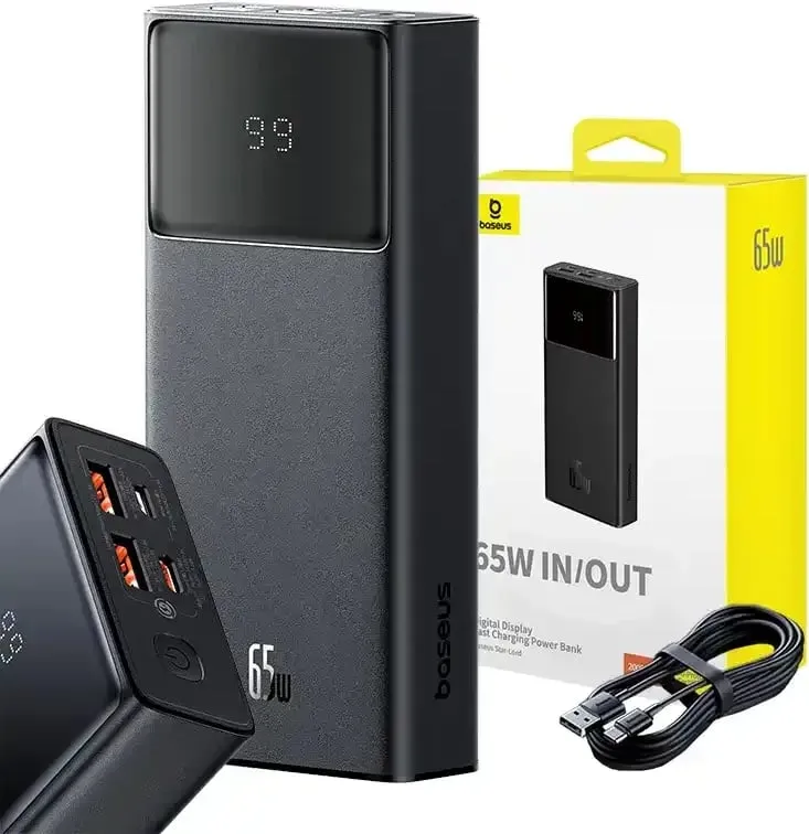 Powerbank Baseus Star-Lord 20000mAh 65W, e zezë, me kabllo USB-C - 1