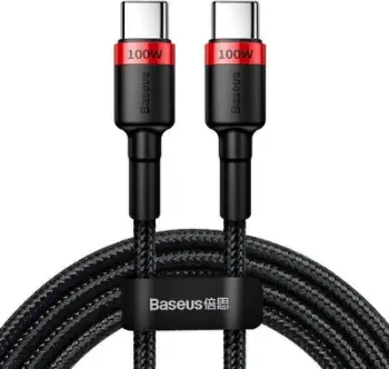 Kabllo USB-C në USB-C, Baseus, Cafule PD2.0 CATKLF-AL91, 100W 20V/5A, 2 m, PD 2.0 & QC 3.0, 480 Mbps, gërshet najloni, e kuqe/zezë