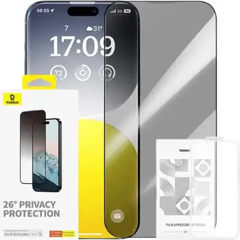 Xham i temperuar privatësie Baseus Diamond për iPhone 15 Pro Max, 9H, mbulim i plotë, rezistent ndaj gjurmëve