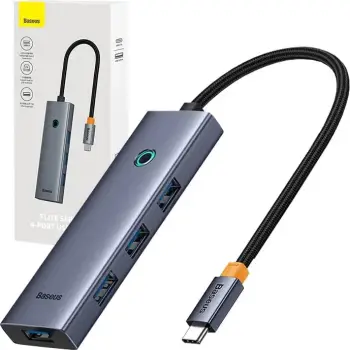 Hub USB-C në USB 3.0 4-në-1, Baseus UltraJoy B0005280A813-03, 4 porta, deri 5 Gbps, gri