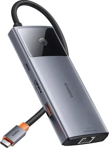 HUB USB Baseus Metal Gleam 2 6 në 1, HDMI, RJ-45, gri metalik