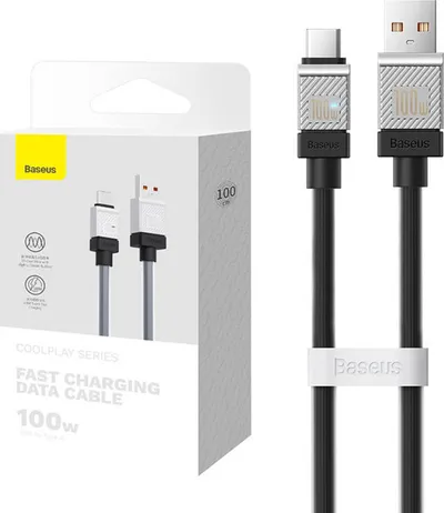 Kabllo karikimi Baseus CoolPlay Series, USB në Type C, 100W, 480 Mbps, gri - 1
