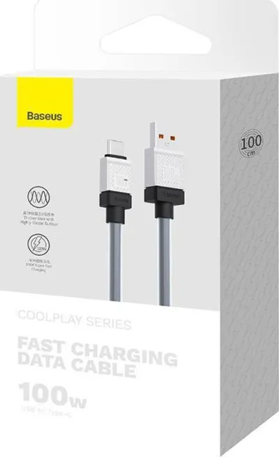 Kabllo karikimi Baseus CoolPlay Series, USB në Type C, 100W, 480 Mbps, gri - 3