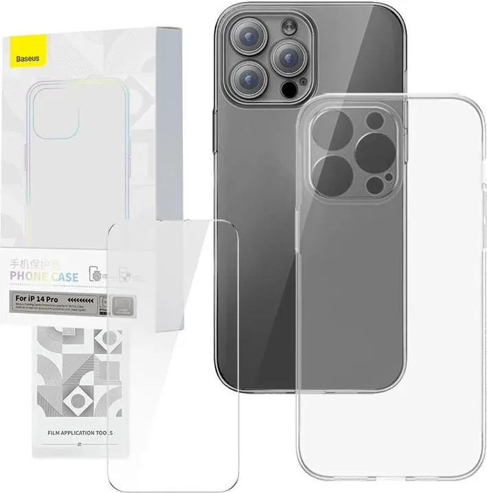 Mbështjellës transparent me xham të temperuar Baseus Corning për iPhone 14 Pro, Set - 1