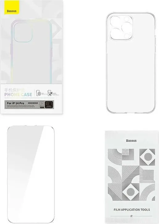 Mbështjellës transparent me xham të temperuar Baseus Corning për iPhone 14 Pro, Set - 6