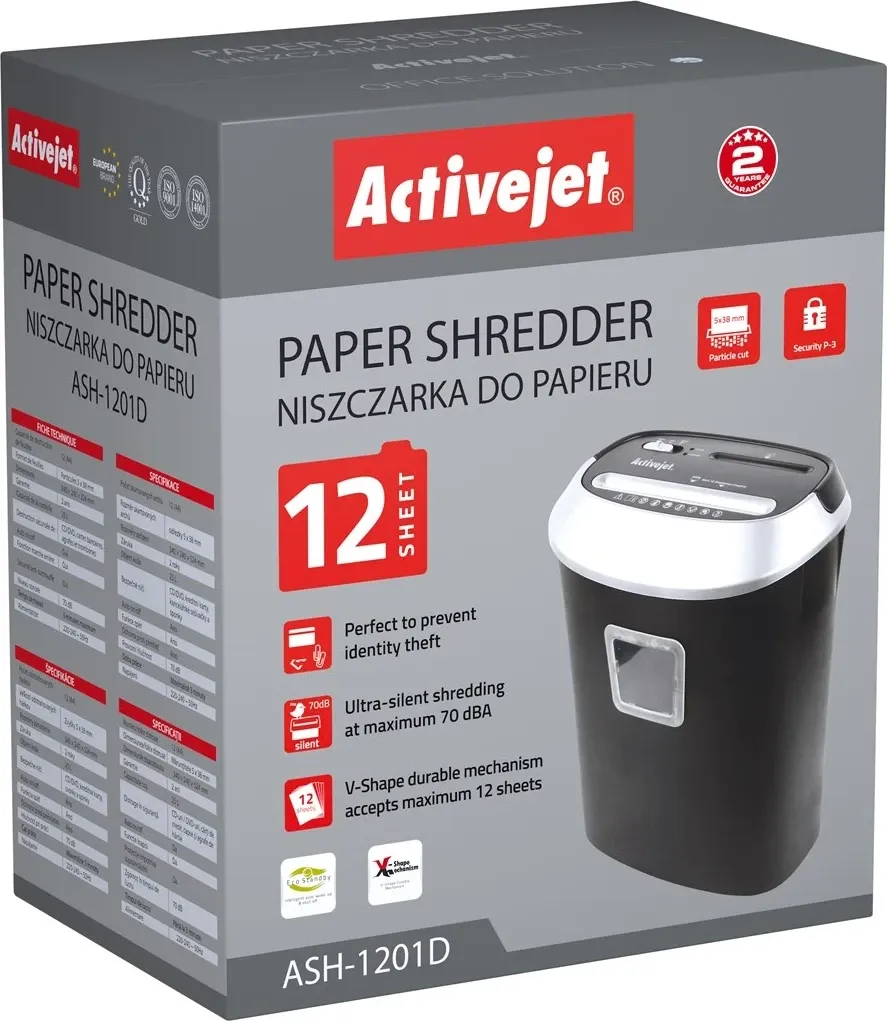 Shredder dokumentesh Activejet ASH-1201D P-3, 25L, prerje shirita, i zi - 10