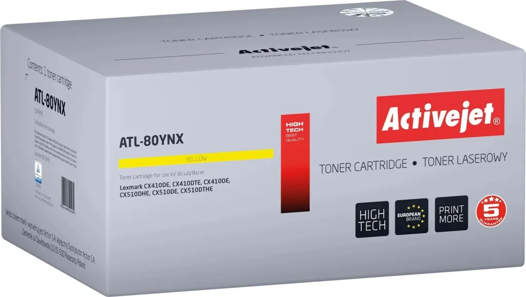 Toner Activejet ATL-80YNX për Lexmark, 3000 faqe, Verdhë - 1