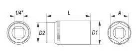 Kapak i gjatë gjashtëkëndor Yato 1/4 "13mm - 3