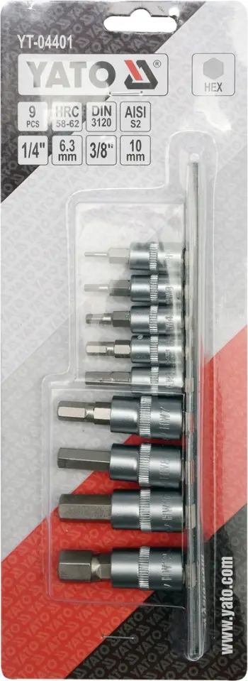 Set i çelësave gjashtëkëndor Yato 1/4 "3/8" H2-H12, 9 copë