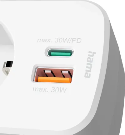 Multi prizë Hama 30W, Fast Charge, 1 USB-C PD, 1 USB-A, 223343 - 5