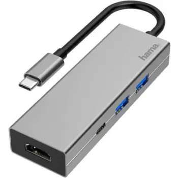 Konvertues Hama Multiport 4në1, 2x USB 3.2, HDMI & USB-C, i hirtë
