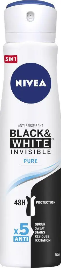 Sprej antiperspirant për femra Nivea Black&White Invisible Pure, 250ml