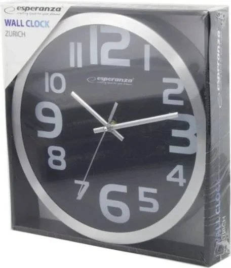 Orë murale Esperanza Zurich EHC013K, mekanizëm analog, plastike, e zezë - 2