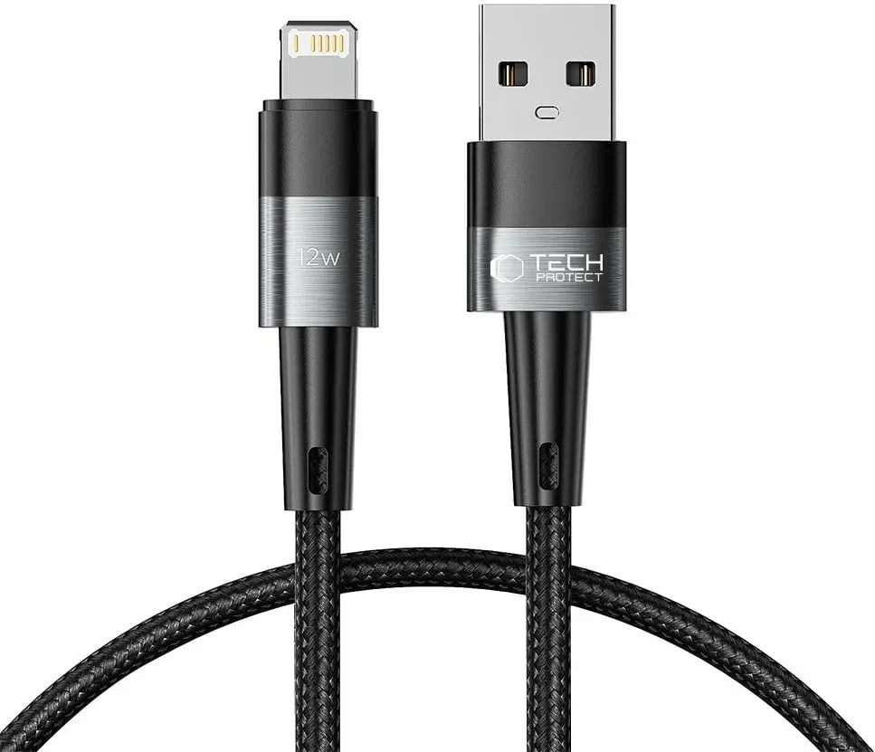 Kabllo Tech-Protect UltraBoost, Lightning në USB-A, 0.25m, 12W, Gri - 1