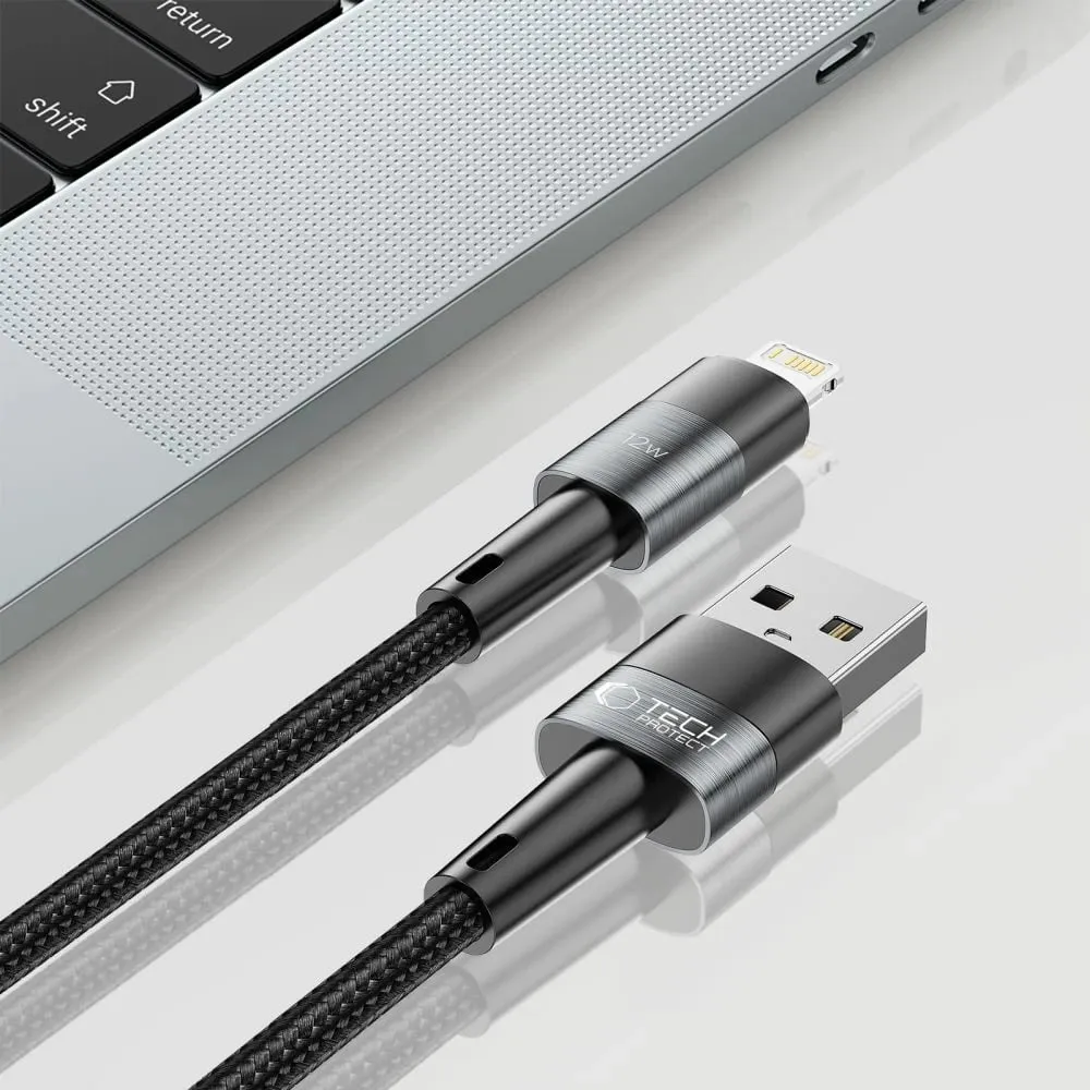 Kabllo Tech-Protect UltraBoost, Lightning në USB-A, 0.25m, 12W, Gri - 3