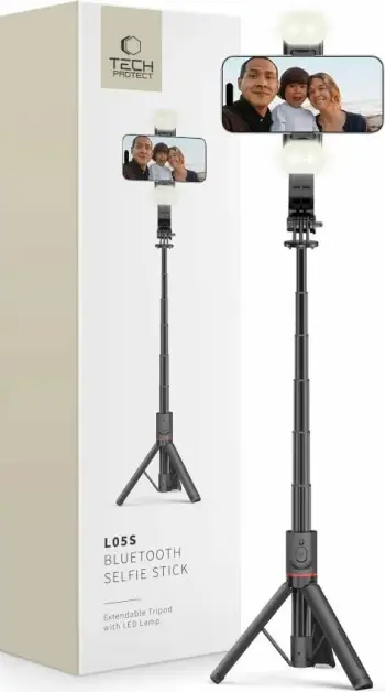 Selfie stick tripod wireless Tech-Protect L05S, me dritë LED, Bluetooth, i zi