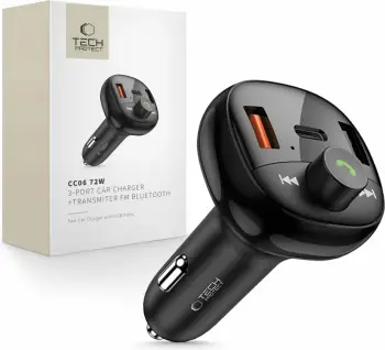 Karikues makine Tech-Protect CC06 me 3 porta, transmetues FM Bluetooth, i zi