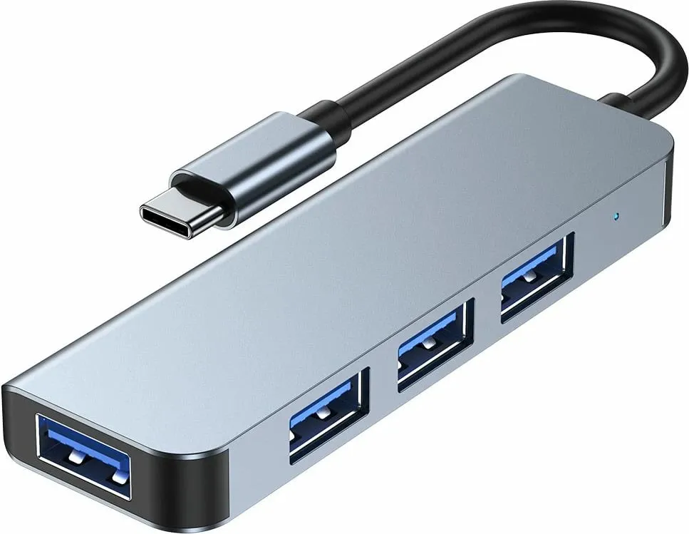 HUB Tech-Protect V1 4in1, USB-C në 3x USB-A 2.0 / USB-A 3.0, Gri - 2