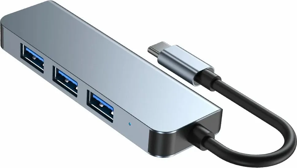 HUB Tech-Protect V1 4in1, USB-C në 3x USB-A 2.0 / USB-A 3.0, Gri - 4