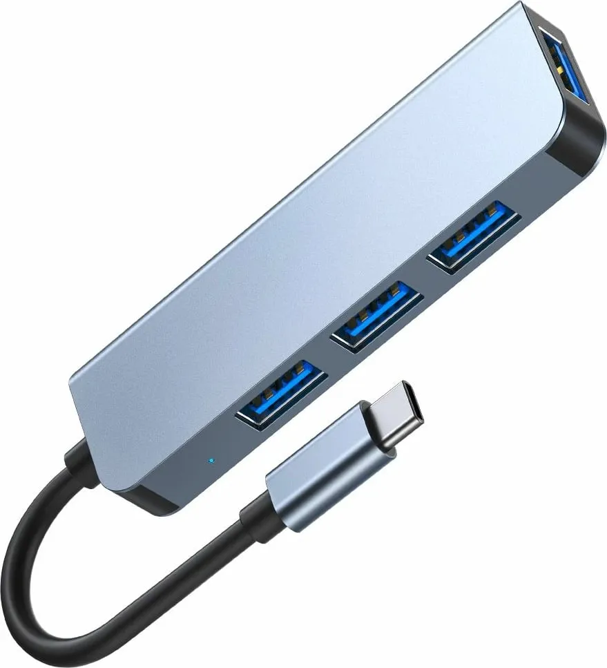 HUB Tech-Protect V1 4in1, USB-C në 3x USB-A 2.0 / USB-A 3.0, Gri - 6
