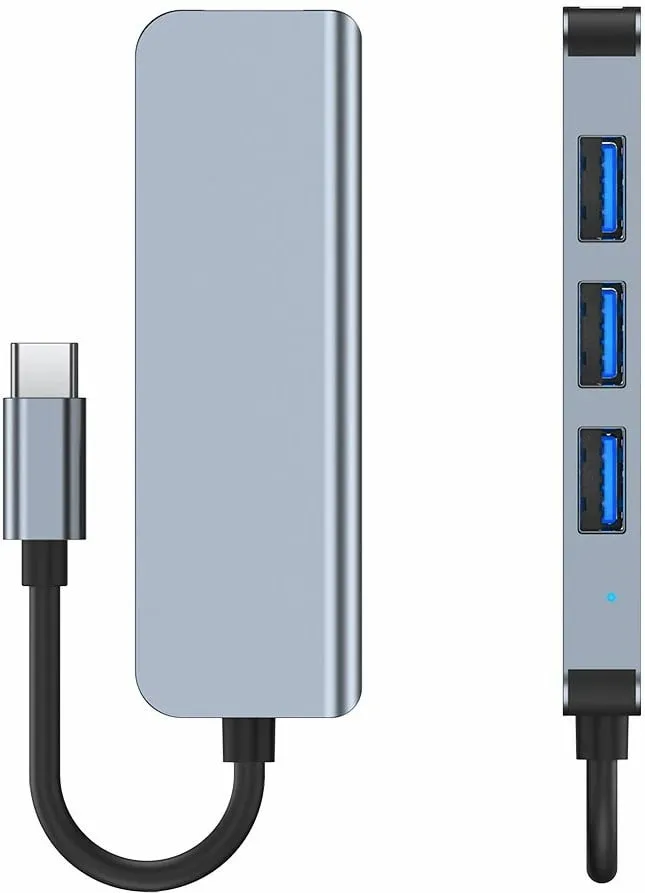 HUB Tech-Protect V1 4in1, USB-C në 3x USB-A 2.0 / USB-A 3.0, Gri - 7