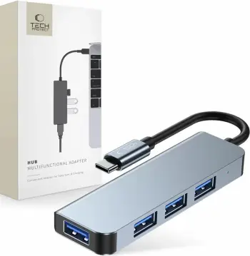 HUB Tech-Protect V1 4in1, USB-C në 3x USB-A 2.0 / USB-A 3.0, Gri