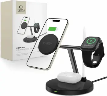 Karikues wireless 3-në-1 Tech-Protect QI15W-A35 me MagSafe, për iPhone, AirPods, Apple Watch, Zi