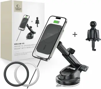 Mbajtëse magnetike për veturë Tech-Protect MM15W-V1, MagSafe, karikim wireless 15W, e zezë