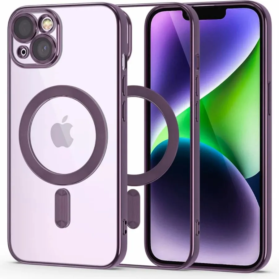 Mbështjellës Tech-Protect MagShine Line për iPhone 14, MagSafe, Transparent/Vjollcë - 1