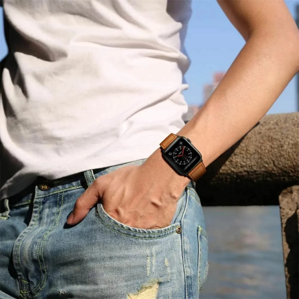 Rrip lëkure për Apple Watch Tech-Protect Leatherfit, 38/40/41 mm, Kafe - 2
