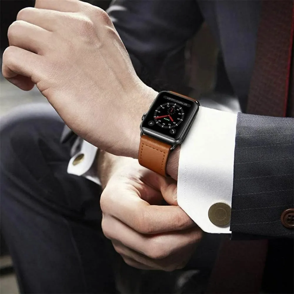 Rrip lëkure për Apple Watch Tech-Protect Leatherfit, 38/40/41 mm, Kafe - 4