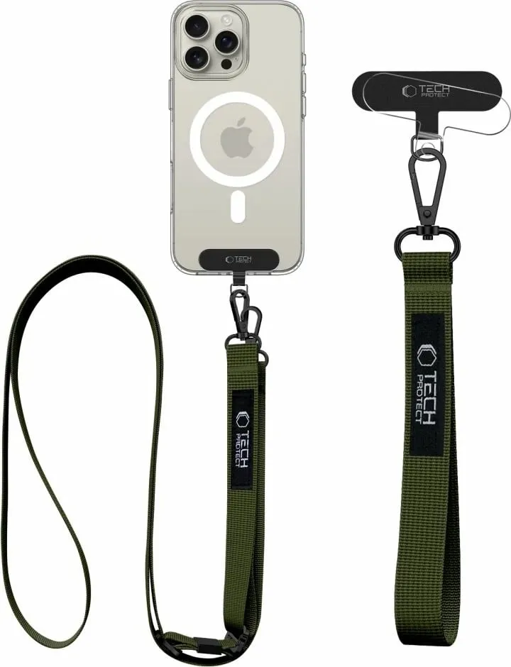 Litar për qafë dhe dorë për celular Tech-Protect C6S, me adapter, Olive set - 2