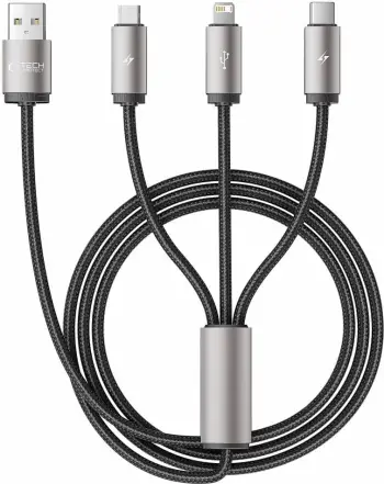 Kabllo 3-në-1 Tech-Protect UltraBoost, 1m, USB-A në Lightning/USB-C/Micro USB, Gri