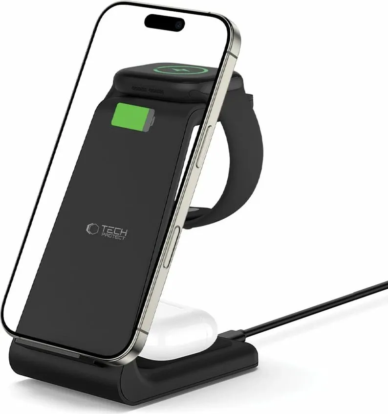 Stacion karikimi 3-në-1 Tech-Protect QI15W-A36 për Apple, i zi - 2
