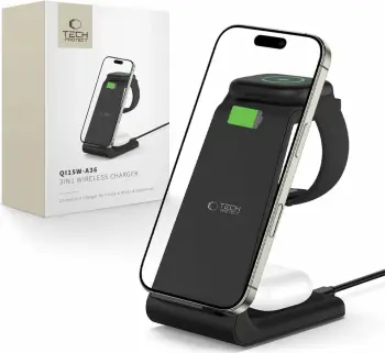 Stacion karikimi 3-në-1 Tech-Protect QI15W-A36 për Apple, i zi