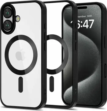 Mbështjellës Tech-Protect MagFlex për iPhone 16, MagSafe, Transparent me kornizë të zezë